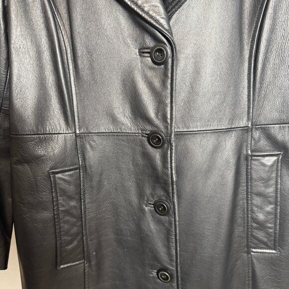 Women's Winlit Long Black 100% Leather Button Front Coat Size Medium - Picture 6 of 9